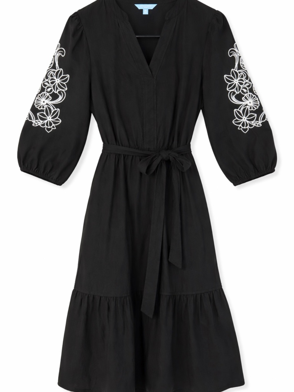 Draper James Black embroidered Balloon Sleeve Tiered Midi Dress - Picture 4 of 6